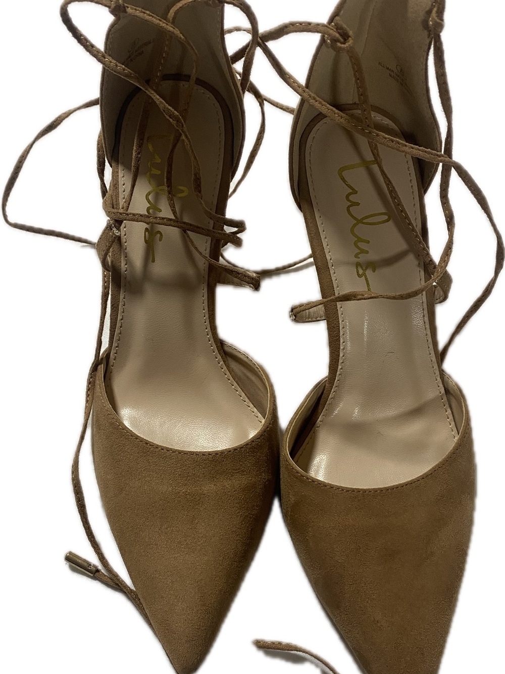 Lulu's Brown Suede Pointed-Toe Lace-Up Heels